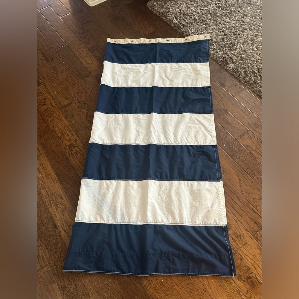 Pottery Barn navy and white shower curtain